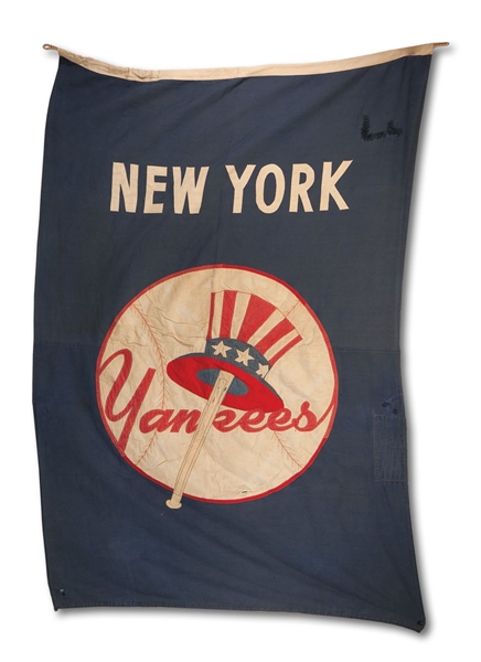 C.1950-60S NEW YORK YANKEES ORIGINAL 4 BY 6 FOOT BANNER FLOWN AT YAWKEY WAY ENTRANCE OF FENWAY PARK (GREAT PROVENANCE)