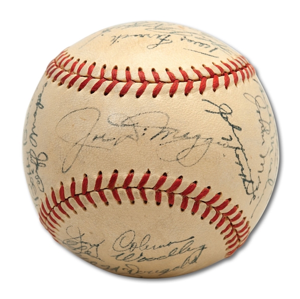 HIGH-GRADE 1951 NEW YORK YANKEES WORLD CHAMPIONS TEAM SIGNED BASEBALL WITH ROOKIE MANTLE