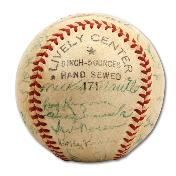 1954 NEW YORK YANKEES TEAM SIGNED BASEBALL (28 TOTAL) WITH EARLY MANTLE