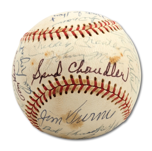 1960S NEW YORK YANKEES OLD-TIMERS MULTI-SIGNED OAL (CRONIN) BASEBALL W/ 28 SIGNATURES INCL. MANTLE & DIMAGGIO