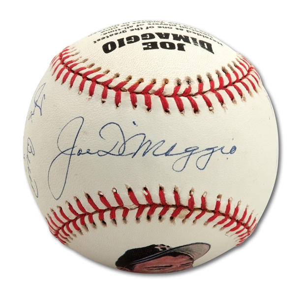 JOE DIMAGGIO AUTOGRAPHED LIMITED EDITION PHOTO BALL ALSO SIGNED BY BERRA, RIZZUTO & FORD