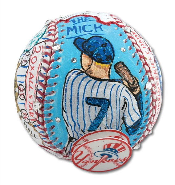 MICKEY MANTLE HAND-PAINTED BASEBALL BY CHARLES FAZZINO SIGNED BY ARTIST (1/1)