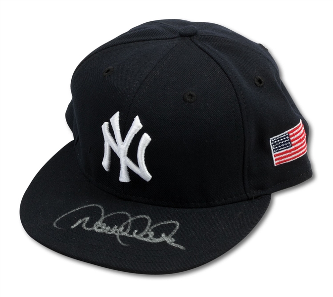2001 DEREK JETER AUTOGRAPHED NEW YORK YANKEES GAME ISSUED CAP - LE 7/22 (MLB AUTH.)