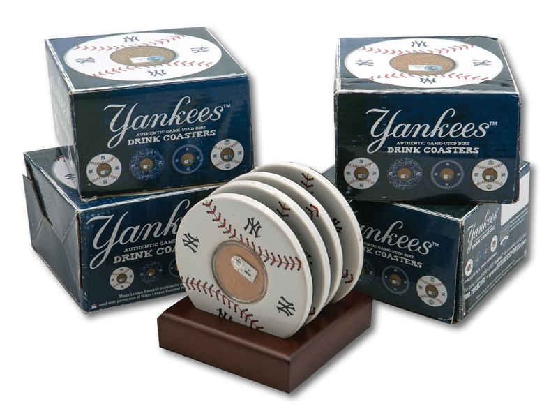 LOT OF (20) NEW YORK YANKEES DRINK COASTERS WITH GAME USED DIRT FROM OLD YANKEE STADIUM (MLB AUTH.)