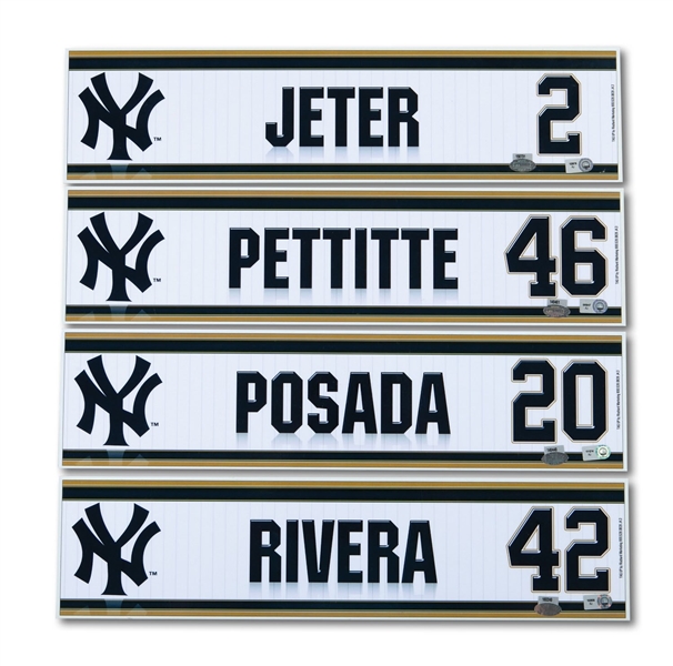 NEW YORK YANKEES "CORE FOUR" SET OF 2010 GAME USED LOCKER ROOM NAMEPLATES INCL. JETER, POSADA, RIVERA & PETTITTE (STEINER LOAS, MLB AUTH.)