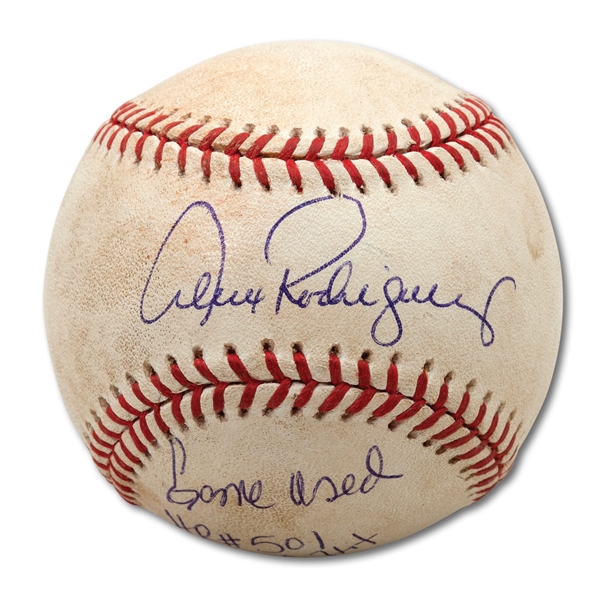 8/10/2007 GAME USED BASEBALL HIT BY ALEX RODRIGUEZ FOR HIS 501ST CAREER HOME RUN WITH HIS AUTOGRAPH & NOTATED INSCRIPTION (A-ROD LOA, MLB AUTH.)