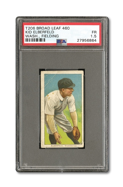 1909-1911 T206 KID ELBERFELD (WASH., FIELDING) WITH EXTREMELY RARE BROAD LEAF 460 BACK - PSA FAIR 1.5