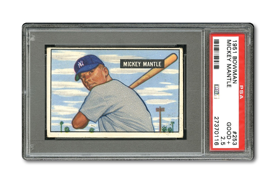 1951 BOWMAN #253 MICKEY MANTLE ROOKIE PSA GD+ 2.5