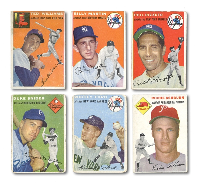 1954 TOPPS BASEBALL GROUP OF (166) CARDS INCL. HOFERS AND DUPLICATES
