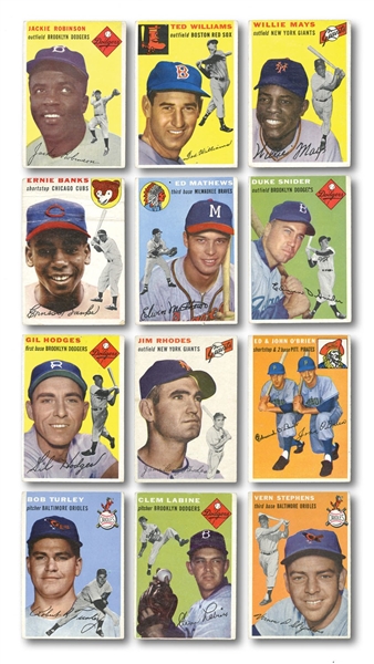 1954 TOPPS BASEBALL STARTER SET OF (57) DIFFERENT WITH SEVERAL STARS INCL. PSA GRADED AARON ROOKIE
