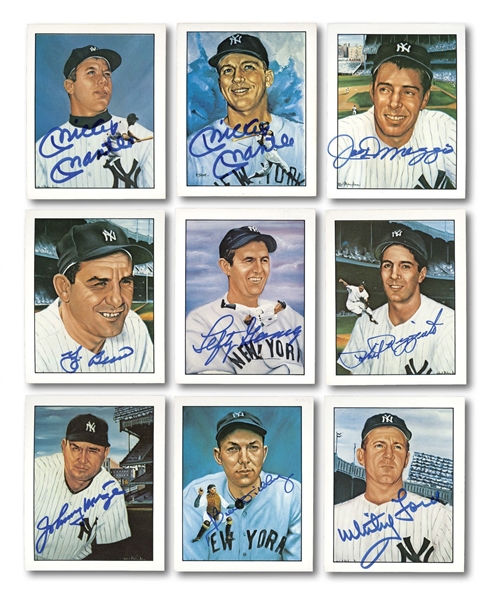 1983 TCMA "50 YEARS OF YANKEE ALL-STARS" COMPLETE SET OF 50 WITH 43 AUTOGRAPHED INCL. MANTLE (TWICE) & DIMAGGIO