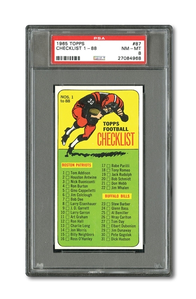 1965 TOPPS FOOTBALL #87 CHECKLIST (1-88) PSA NM-MT 8