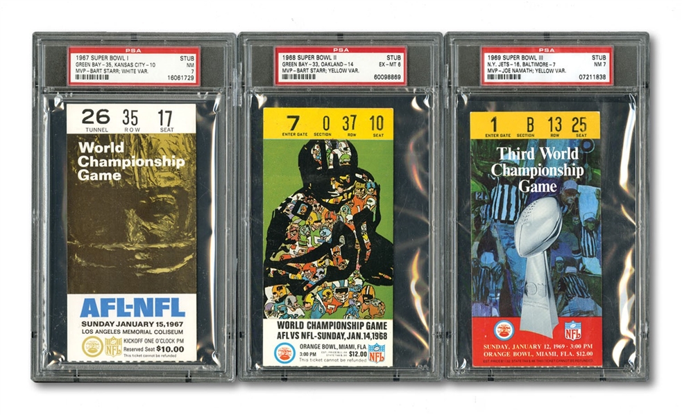 INCREDIBLE 1967-2008 SUPER BOWL (I THROUGH XLII) COMPLETE RUN OF (42) PSA GRADED TICKET STUBS - #1 RATED SET ON PSA REGISTRY