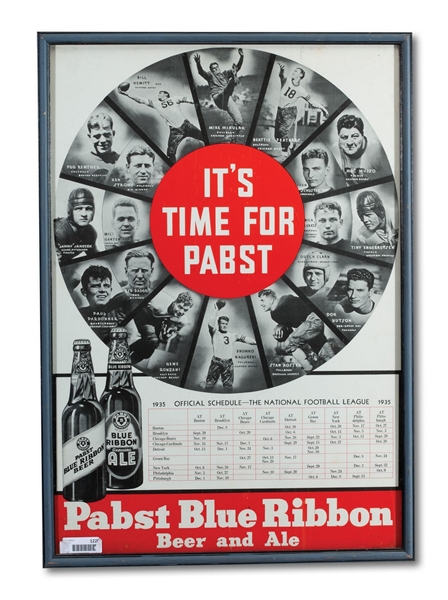 1935 PABST BLUE RIBBON BEER NFL PICTORIAL SCHEDULE POSTER