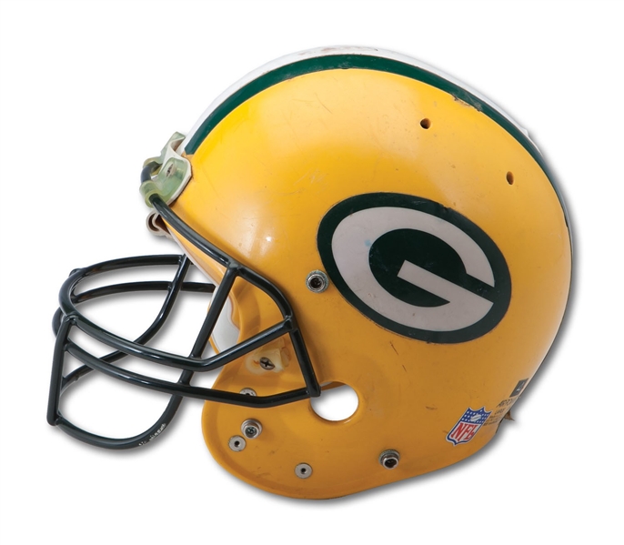 C.1993 BRETT FAVRE GREEN BAY PACKERS GAME WORN HELMET POUNDED WITH USE (49ERS EXECUTIVE PROVENANCE)