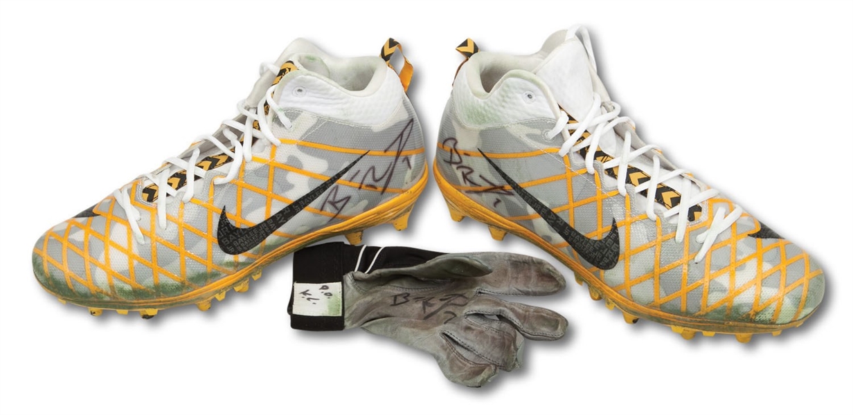 1/15/2017 BEN ROETHLISBERGER PITTSBURGH STEELERS DIVISIONAL PLAYOFFS GAME WORN & DUAL-SIGNED NIKE CLEATS PLUS SIGNED GLOVE FROM WIN AT CHIEFS (ROETHLISBERGER LOA, PHOTO-MATCHED)