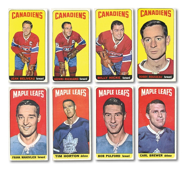 1964-65 THROUGH 1967-68 TOPPS HOCKEY PARTIAL SETS (EACH 30% COMPLETE) WITH PREDOMINANTLY MONTREAL CANADIENS & TORONTO MAPLE LEAFS