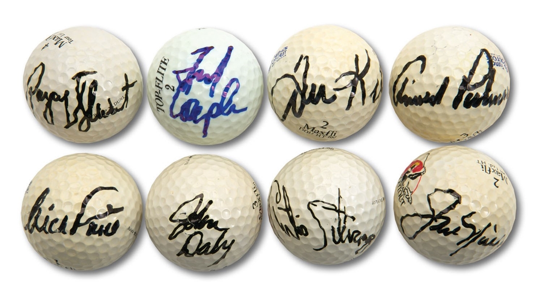 LOT OF (8) SINGLE SIGNED GOLF BALLS INCL. JACK NICKLAUS, ARNOLD PALMER AND PAYNE STEWART