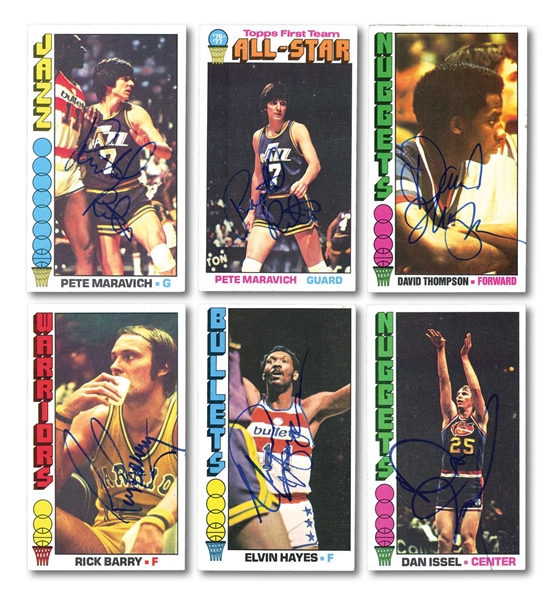 1976-77 TOPPS BASKETBALL PARTIAL SET WITH 81 AUTOGRAPHED INCL. BOTH MARAVICH CARDS & DAVID THOMPSON RC