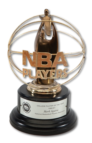 MARK AGUIRRES 1980-81 COLLEGE PLAYER OF THE YEAR NBA PLAYERS ASSOCIATION TROPHY (SOURCED DIRECTLY FROM AGUIRRE)