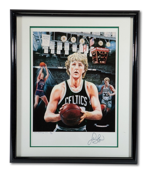LARRY BIRD AUTOGRAPHED (LE #55/1000) FRAMED LITHOGRAPH