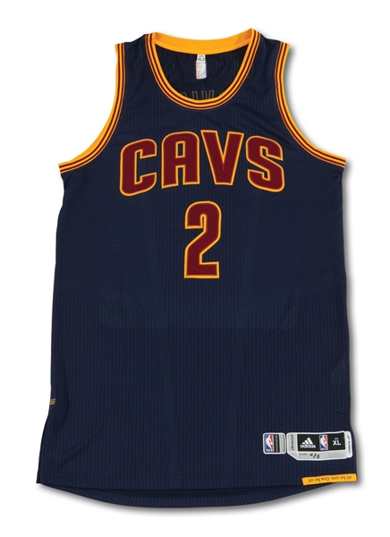 4/5/2016 KYRIE IRVING AUTOGRAPHED CLEVELAND CAVALIERS (NBA CHAMPS) GAME WORN ROAD JERSEY - 15 PTS. & 6 AST. IN WIN @ BUCKS (CAVS LOA, RESOLUTION PHOTO-MATCHED)