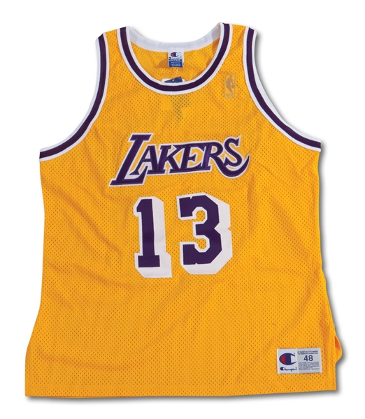 WILT CHAMBERLAIN AUTOGRAPHED LOS ANGELES LAKERS HOME CHAMPION STORE MODEL JERSEY (MOUNTED MEMORIES)