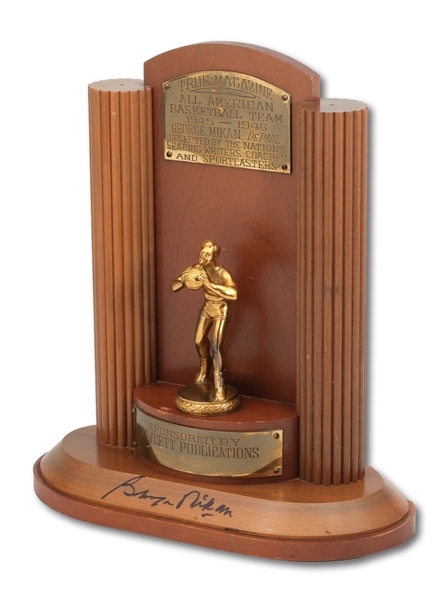 GEORGE MIKANS AUTOGRAPHED 1945-46 (DEPAUL) ALL AMERICAN BASKETBALL TEAM TROPHY (MIKAN COLLECTION)