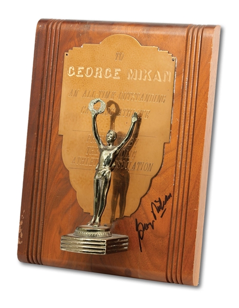 GEORGE MIKANS AUTOGRAPHED C.1950S CATHOLIC ATHLETIC ASSOCIATION (ST. PAUL, MN) ALL-TIME OUTSTANDING ATHLETE AWARD (MIKAN COLLECTION)