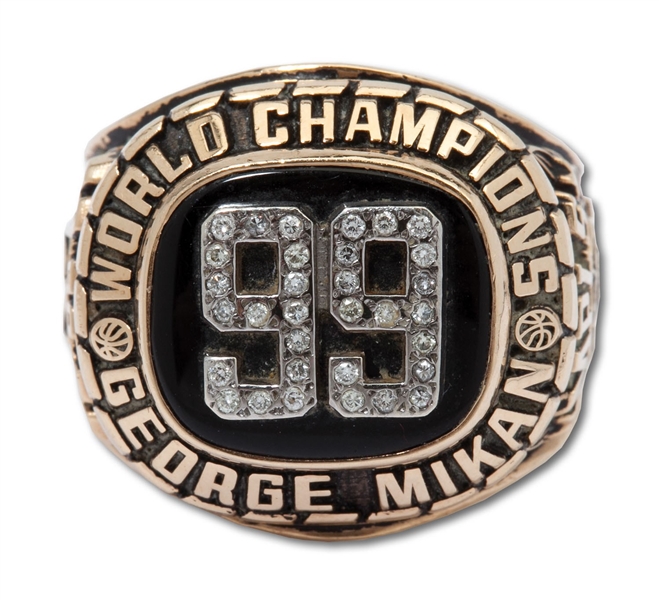 GEORGE MIKANS #99 MINNEAPOLIS LAKERS 5-TIME NBA CHAMPIONS 14K GOLD RING (1/1) PRESENTED 4/8/2001 AT TARGET CENTER HONORING "THE ORIGINAL MR. BASKETBALL" (DAVID STERN LOA, MIKAN COLLECTION)