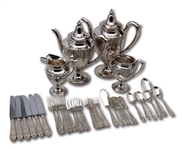 JESSE OWENS STERLING SILVER TEA, COFFEE AND FLATWARE SET PRESENTED TO OWENS BY OHIO STATE UNIVERSITY IN 1936 UPON HIS RETURN FROM BERLIN OLYMPICS (OWENS ESTATE COLLECTION)