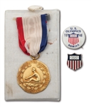 1948 USA OLYMPIC TRIALS & NATIONAL CHAMPIONSHIP GOLD MEDAL FOR ROWING (EIGHT OAR) PLUS TWO USA OLYMPIC TEAM PINS ALL ISSUED TO LLOYD BUTLER (BUTLER COLLECTION)