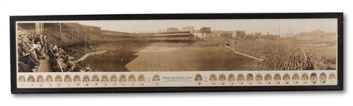 STUFFY MCGINNIS PERSONAL COPY OF 1925 WORLD CHAMPION PITTSBURGH PIRATES PANORAMIC TEAM PHOTOGRAPH FEATURING IMAGE OF WORLD SERIES GAME ONE AND INDIVIDUAL PLAYER VIGNETTES