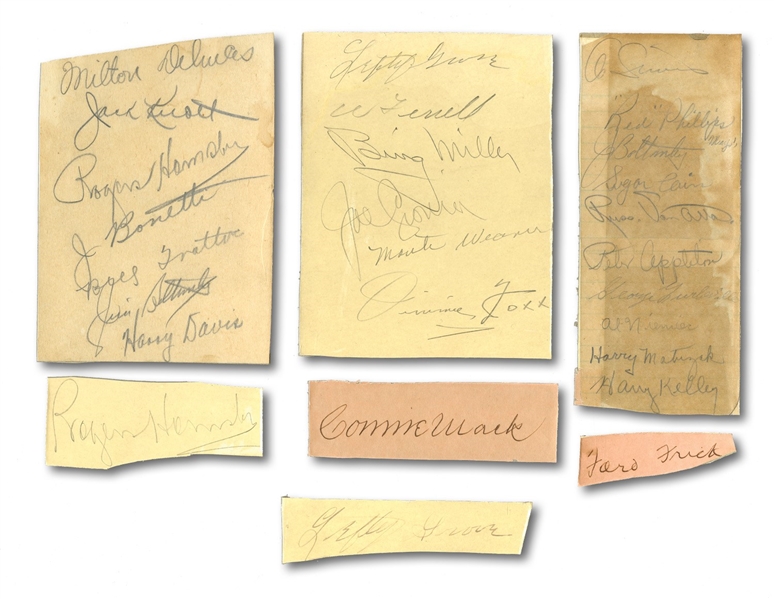 EXTENSIVE 1920-40S AUTOGRAPH COLLECTION WITH OVER 100 CUT SIGNATURES INCL. FOXX, HORNSBY (2) PLUS OTHER HOFERS & MANY YANKEES