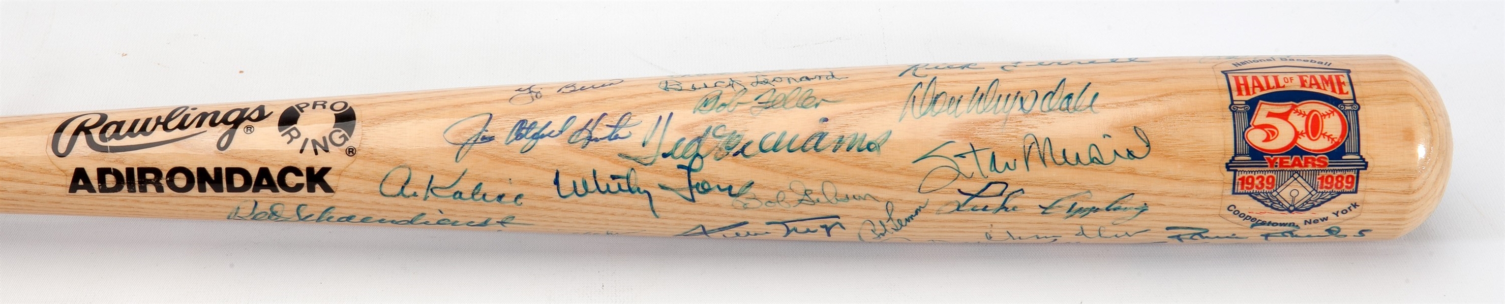 1939-89 HALL OF FAME 50TH ANNIVERSARY RAWLINGS BAT SIGNED BY (41) INCL. TED WILLIAMS & WILLIE MAYS