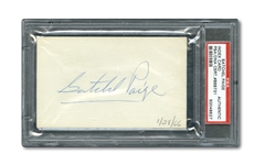 SATCHEL PAIGE AUTOGRAPHED INDEX CARD DATED "1/28/66" (PSA/DNA AUTHENTIC)