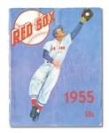 1955 BOSTON RED SOX TEAM YEARBOOK WITH (24) AUTOGRAPHS INCL. CY YOUNG, COBB & DIMAGGIO - SIGNED AT 55 HOF INDUCTION (GABBY HARTNETT PROVENANCE)