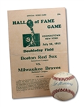 BASEBALL SIGNED BY TED WILLIAMS AND GABBY HARTNETT ON DOUBLEDAY FIELD MOUND AT JULY 25, 1955 HALL OF FAME GAME IN COOPERSTOWN (HARTNETT PROVENANCE)