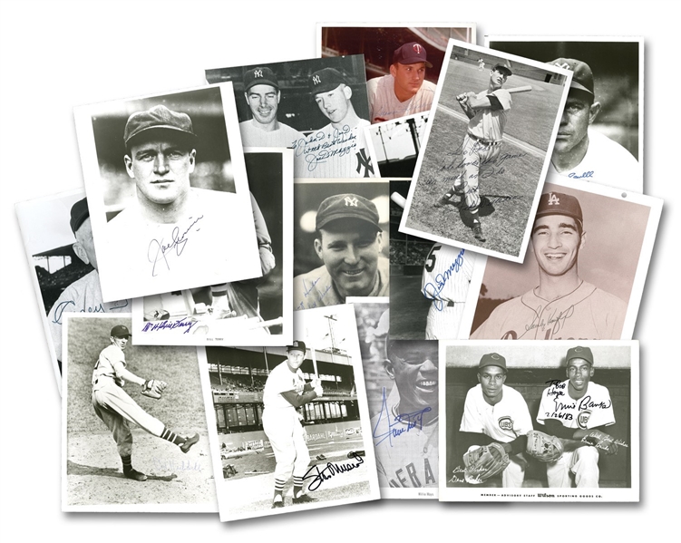 AUTOGRAPHED PHOTO COLLECTION OF (99) INCL. TED WILLIAMS, MAYS, MUSIAL, DIMAGGIO, STENGEL, TERRY, HUBBELL, KOUFAX, ETC. - MOSTLY 8 X 10S, MANY INSCRIBED (MLB EXECUTIVE PROVENANCE)