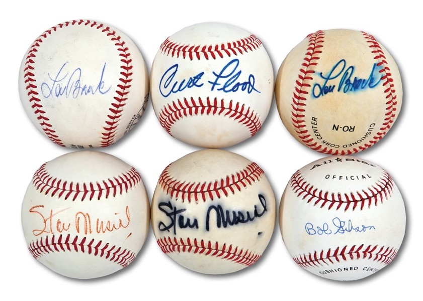 ST. LOUIS CARDINALS GREATS LOT OF (6) SINGLE SIGNED BASEBALLS INCL. FLOOD AND (2) MUSIAL (MLB EXECUTIVE PROVENANCE)