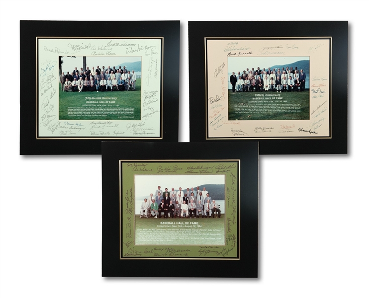 1984, 1989 AND 1991 BASEBALL HALL OF FAME INDUCTION MULTI-SIGNED MATTED PHOTO DISPLAYS (3)