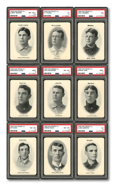 1906 FAN CRAZE AMERICAN LEAGUE BASEBALL COMPLETE SET (51) PLUS COVER CARD