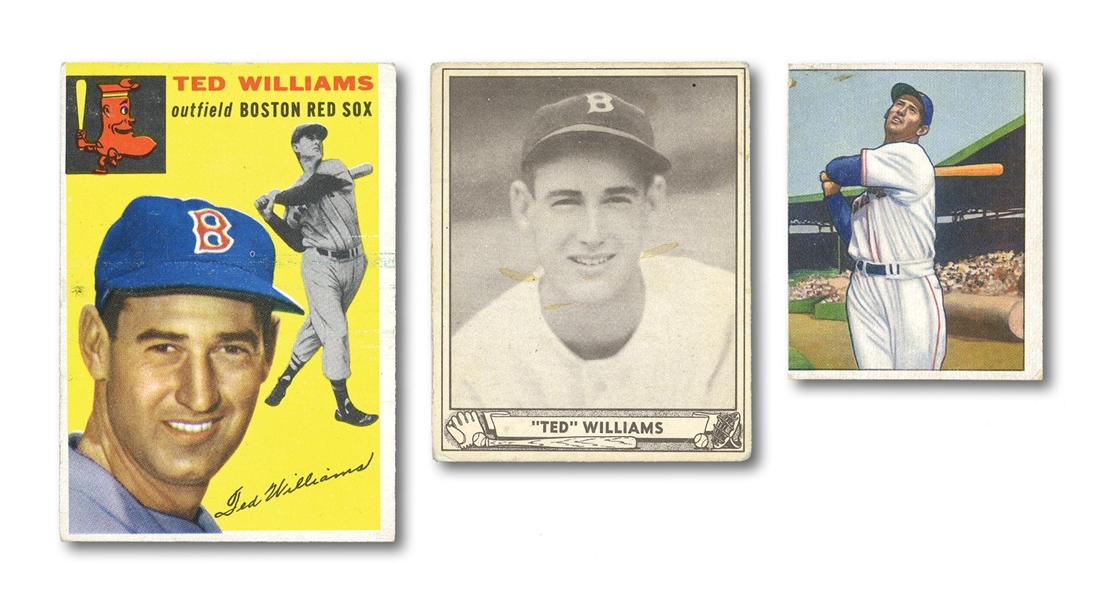 TED WILLIAMS UNGRADED CARD LOT INCL. 1940 PLAY BALL #27, 1950 BOWMAN #98, 1954 TOPPS #250, AND (22) DIFFERENT FROM HIS 1959 FLEER SET