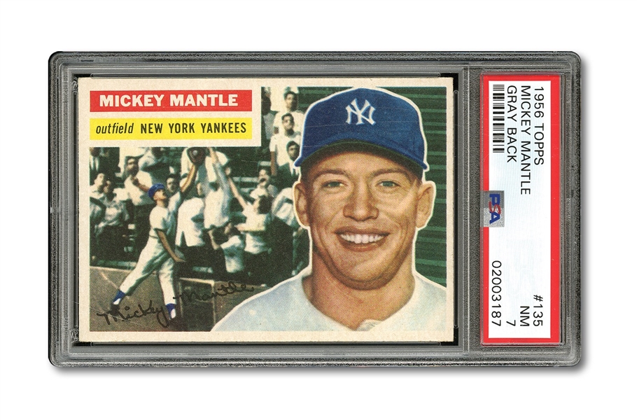 1956 TOPPS #135 MICKEY MANTLE (GRAY BACK) PSA NM 7