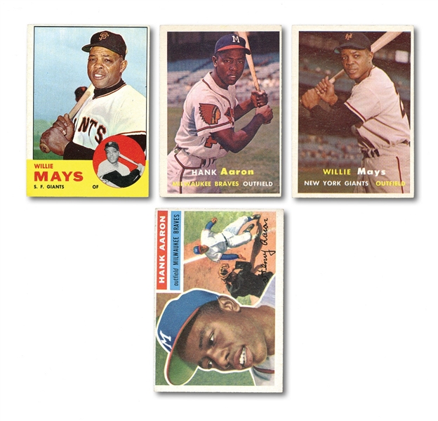 1956-63 LOT OF (4) HANK AARON AND WILLIE MAYS TOPPS BASEBALL CARDS