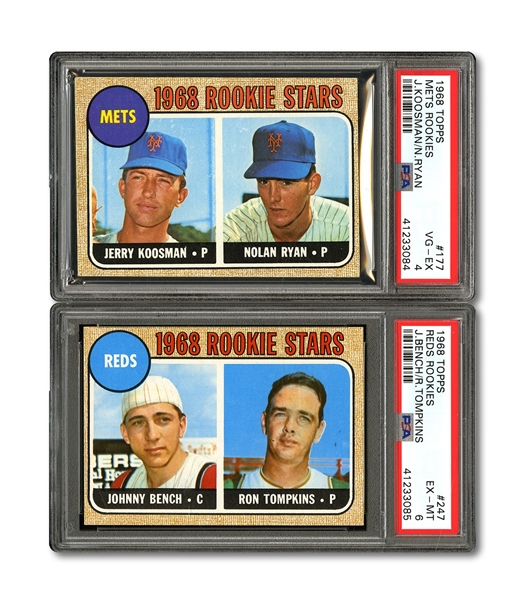 1968 TOPPS #177 NOLAN RYAN (PSA VG-EX 4) AND #247 JOHNNY BENCH (PSA EX-MT 6) ROOKIE CARDS