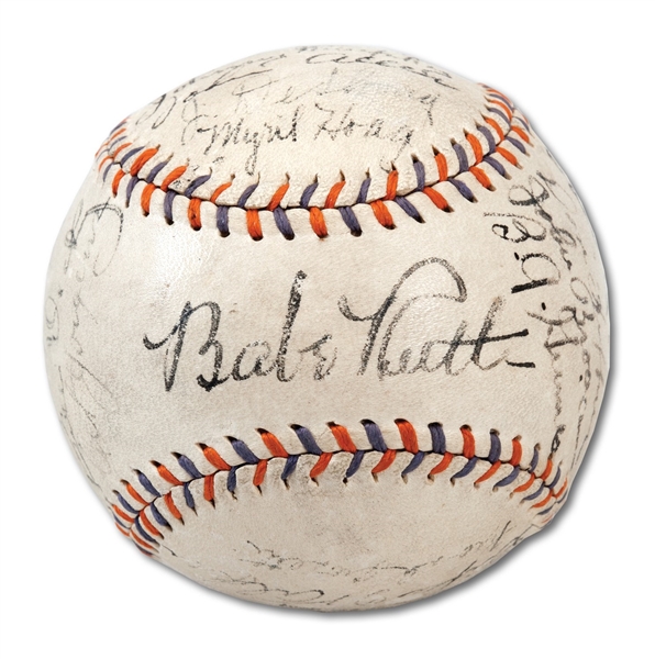 1934 NEW YORK YANKEES TEAM SIGNED BASEBALL WITH BOLD RUTH & GEHRIG
