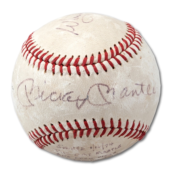 HISTORIC BASEBALL SIGNED BY MICKEY MANTLE AND WHITEY FORD ON THEIR HALL OF FAME INDUCTION DAY OF JANUARY 16, 1974 (PHIL PEPE PROVENANCE)