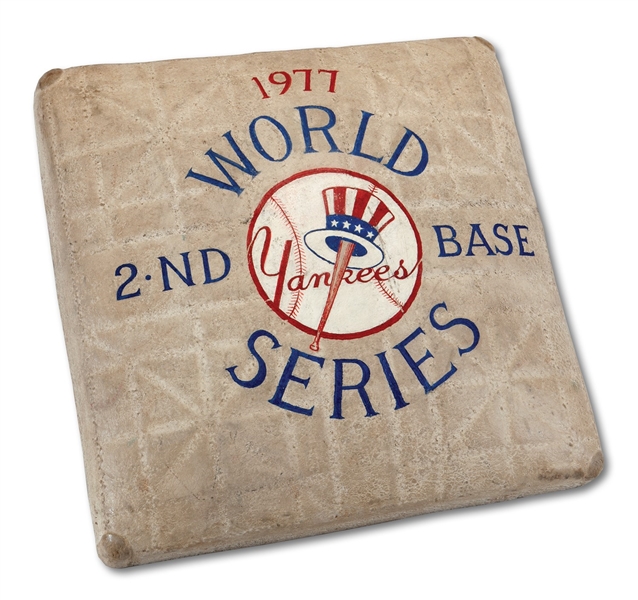 HISTORIC 1977 WORLD SERIES 2ND BASE BAG TAKEN FROM FIELD BY YANKEES FAN AFTER GAME 6 CLINCHER AT YANKEE STADIUM - REGGIE JACKSONS LEGENDARY 3-HR GAME! (IMPECCABLE DOCUMENTATION)