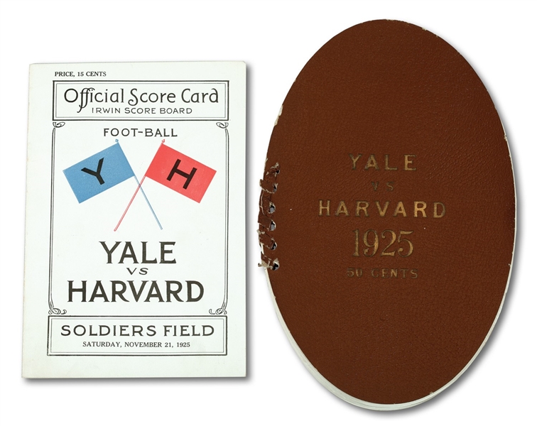 1910 T6 MURAD COLLEGE SERIES HARVARD FOOTBALL TOBACCO PREMIUM AND PAIR OF 1925 HARVARD V. YALE FOOTBALL PROGRAMS